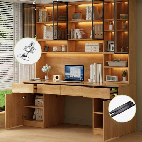 Bàn Học Và Làm Việc Kèm Kệ Sách Cánh Kính Hiện Đại 240x60x240cm Yapi-435