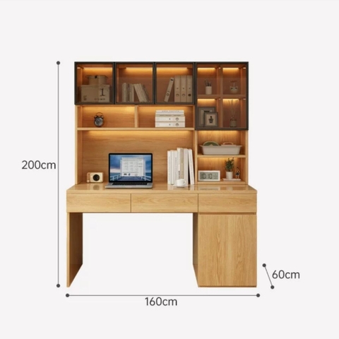 Bàn Học Và Làm Việc Kèm Kệ Sách Cánh Kính Hiện Đại 240x60x240cm Yapi-435