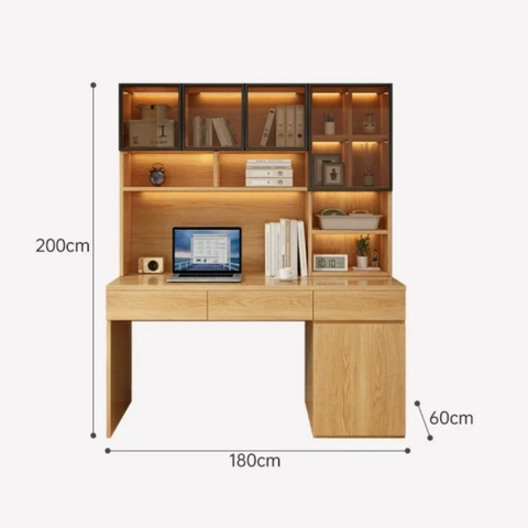 Bàn Học Và Làm Việc Kèm Kệ Sách Cánh Kính Hiện Đại 240x60x240cm Yapi-435