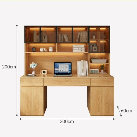 Bàn Học Và Làm Việc Kèm Kệ Sách Cánh Kính Hiện Đại 240x60x240cm Yapi-435