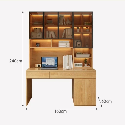 Bàn Học Và Làm Việc Kèm Kệ Sách Cánh Kính Hiện Đại 240x60x240cm Yapi-435