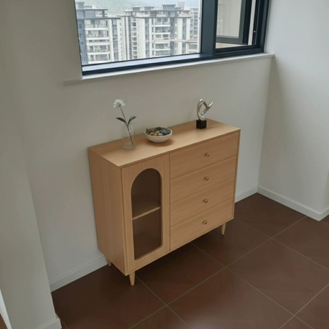 Kodogo 184, Tủ Trang Trí Kèm Ngăn Kéo Cánh Kính Vòm Sọc Hiện Đại 140x40x98cm