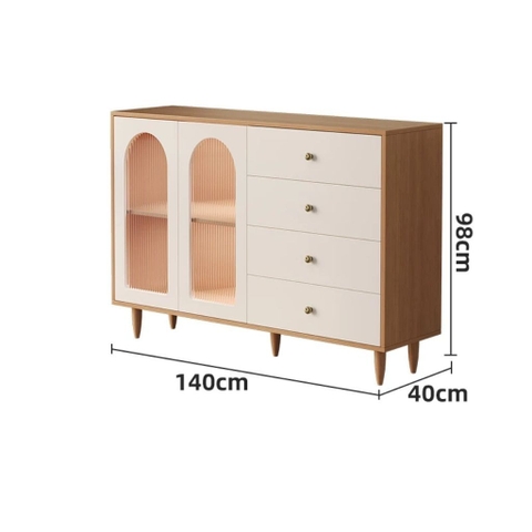 Kodogo 184, Tủ Trang Trí Kèm Ngăn Kéo Cánh Kính Vòm Sọc Hiện Đại 140x40x98cm