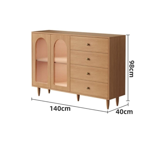 Kodogo 184, Tủ Trang Trí Kèm Ngăn Kéo Cánh Kính Vòm Sọc Hiện Đại 140x40x98cm
