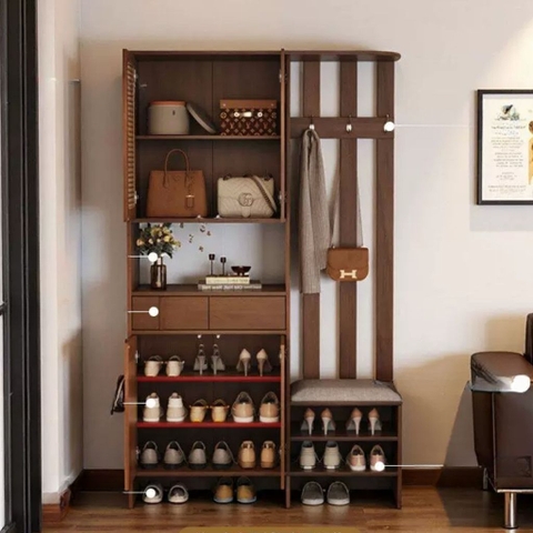 Tủ Giày Cánh Mây Kèm Vách Ngăn Và Ghế Ngồi Cho Phòng Khách 120x40x200cm Yapi-343