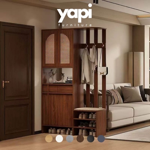 Tủ Giày Cánh Mây Kèm Vách Ngăn Và Ghế Ngồi Cho Phòng Khách 120x40x200cm Yapi-343