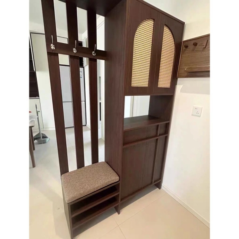 Tủ Giày Cánh Mây Kèm Vách Ngăn Và Ghế Ngồi Cho Phòng Khách 120x40x200cm Yapi-343
