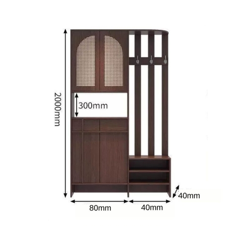 Tủ Giày Cánh Mây Kèm Vách Ngăn Và Ghế Ngồi Cho Phòng Khách 120x40x200cm Yapi-343