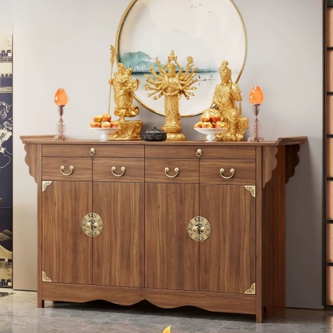 Tủ Thờ Dáng Thấp Kèm Hoa Văn Và Phụ Kiện Mạ Vàng 175x48x108cm Yapi-1221