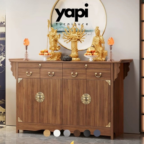 Tủ Thờ Dáng Thấp Kèm Hoa Văn Và Phụ Kiện Mạ Vàng 175x48x108cm Yapi-1221