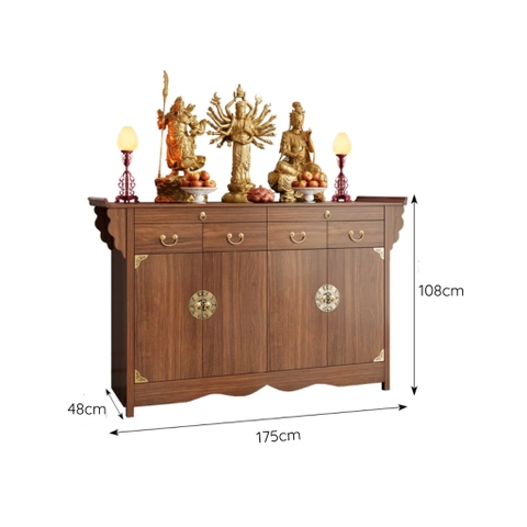 Tủ Thờ Dáng Thấp Kèm Hoa Văn Và Phụ Kiện Mạ Vàng 175x48x108cm Yapi-1221