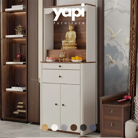 Tủ Thờ Bo Cong Góc Có Ngăn Kéo Phối Màu Hiện Đại Cho Phòng Khách 80x40x196cm Yapi-1222