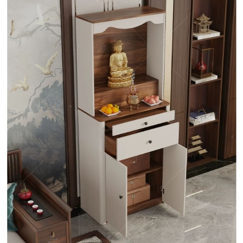 Tủ Thờ Bo Cong Góc Có Ngăn Kéo Phối Màu Hiện Đại Cho Phòng Khách 80x40x196cm Yapi-1222