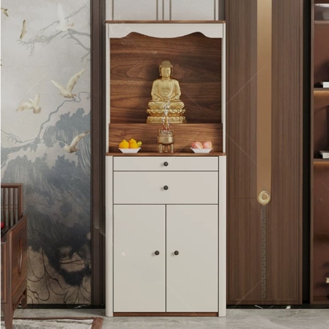 Tủ Thờ Bo Cong Góc Có Ngăn Kéo Phối Màu Hiện Đại Cho Phòng Khách 80x40x196cm Yapi-1222
