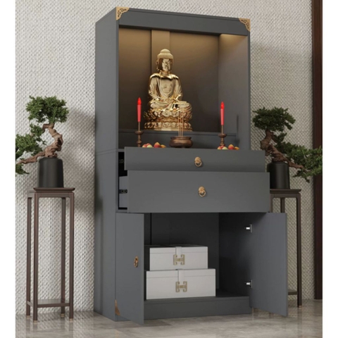 Tủ Thờ Dáng Cao Nhiều Ngăn Kéo Kèm Đèn LED 80x40x166cm Yapi-1227