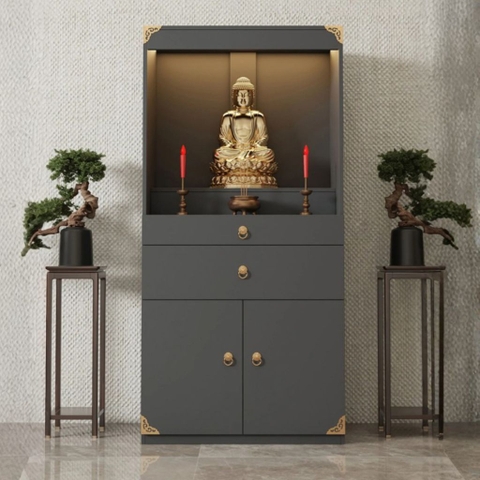 Tủ Thờ Dáng Cao Nhiều Ngăn Kéo Kèm Đèn LED 80x40x166cm Yapi-1227