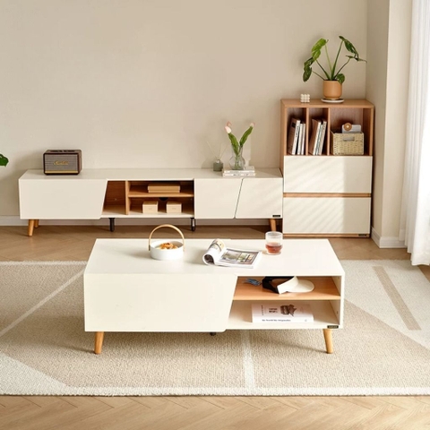 Combo Tủ Kệ Tivi Bàn Trà Gỗ Hiện Đại Cánh Mở Trang Trí Phòng Khách 180x36x42cm Yapi-925