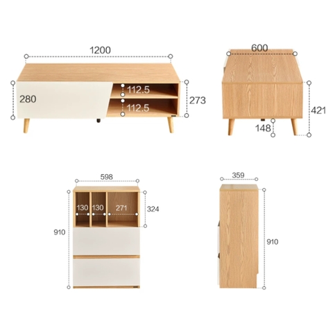 Combo Tủ Kệ Tivi Bàn Trà Gỗ Hiện Đại Cánh Mở Trang Trí Phòng Khách 180x36x42cm Yapi-925