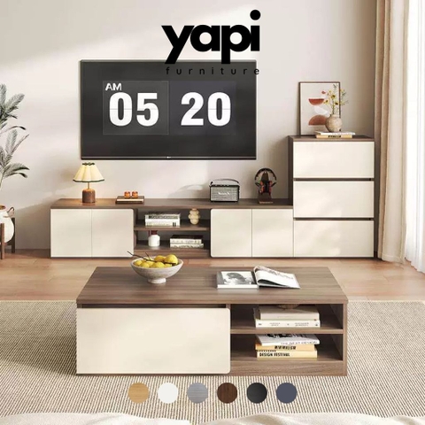 Combo Bàn Trà Kệ TV Hiện Đại Cho Phòng Khách Kèm Tủ Lưu Trữ Ngăn Kéo 200x36x40cm Yapi-704