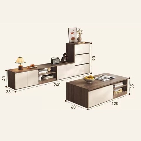 Combo Bàn Trà Kệ TV Hiện Đại Cho Phòng Khách Kèm Tủ Lưu Trữ Ngăn Kéo 200x36x40cm Yapi-704