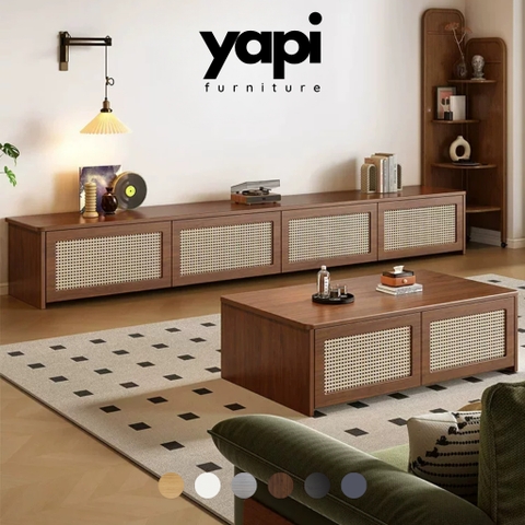 Combo Bàn Trà Và Kệ TV Cánh Mây Hiện Đại Cho Phòng Khách 180x40x40cm Yapi-705