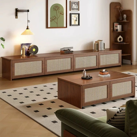 Combo Bàn Trà Và Kệ TV Cánh Mây Hiện Đại Cho Phòng Khách 180x40x40cm Yapi-705