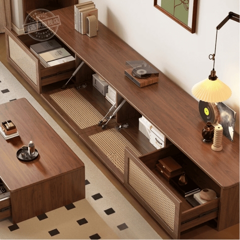 Combo Bàn Trà Và Kệ TV Cánh Mây Hiện Đại Cho Phòng Khách 180x40x40cm Yapi-705