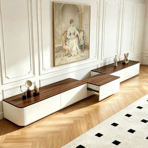 Combo Bàn Trà Và Kệ TV Bo Cong Có Ngăn Tủ Lưu Trữ 200x30x36cm Yapi-707