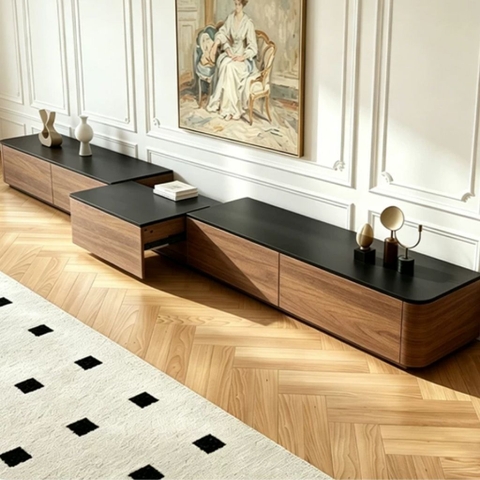 Combo Bàn Trà Và Kệ TV Bo Cong Có Ngăn Tủ Lưu Trữ 200x30x36cm Yapi-707