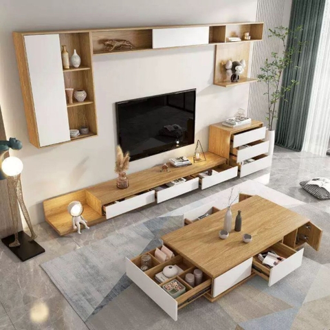 Combo Kệ Tivi Bàn Trà Hiện Đại Kèm Tủ Trang Trí Đa Năng 200x40x30cm Yapi-708