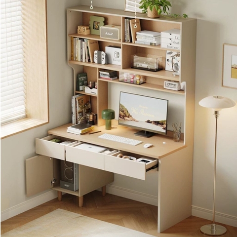 Bàn Học Chân Gỗ Kèm Kệ Sách Và Ngăn Kéo Đa Năng 120x60x200cm Yapi-436