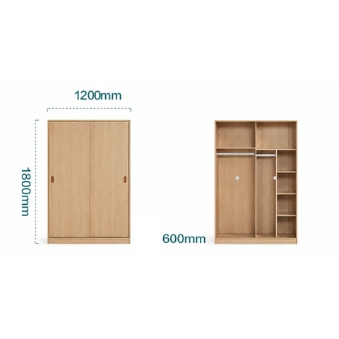 Tủ Quần Áo Cửa Lùa Nhò Gọn Kèm Tủ Nóc Tiện Lợi 120x60x180cm Yapi-272
