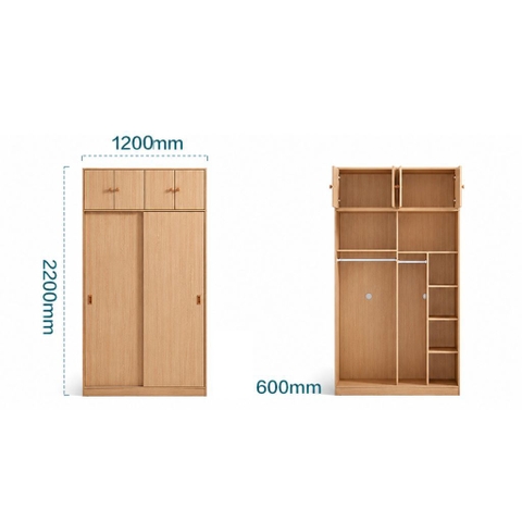 Tủ Quần Áo Cửa Lùa Nhò Gọn Kèm Tủ Nóc Tiện Lợi 120x60x180cm Yapi-272