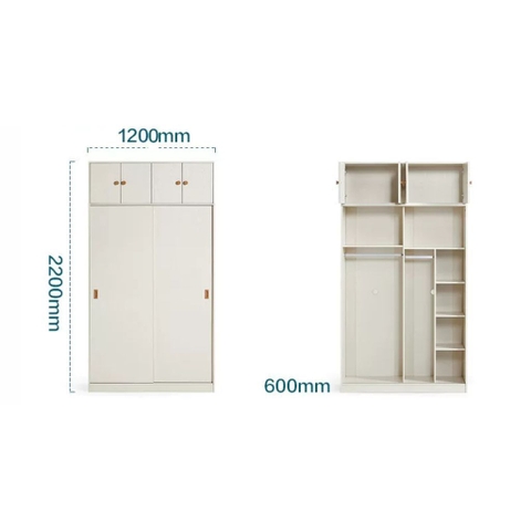 Tủ Quần Áo Cửa Lùa Nhò Gọn Kèm Tủ Nóc Tiện Lợi 120x60x180cm Yapi-272