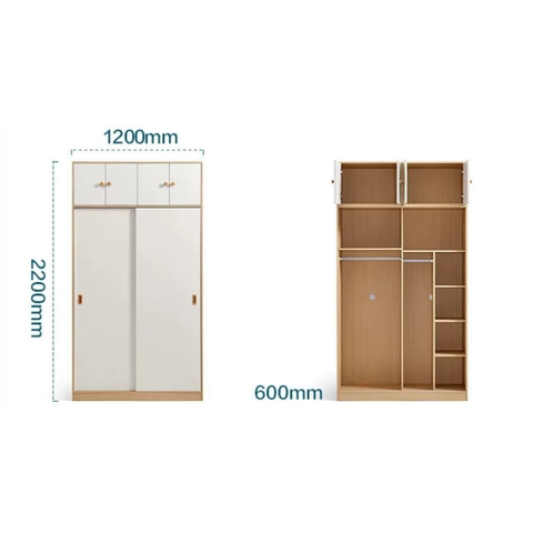 Tủ Quần Áo Cửa Lùa Nhò Gọn Kèm Tủ Nóc Tiện Lợi 120x60x180cm Yapi-272