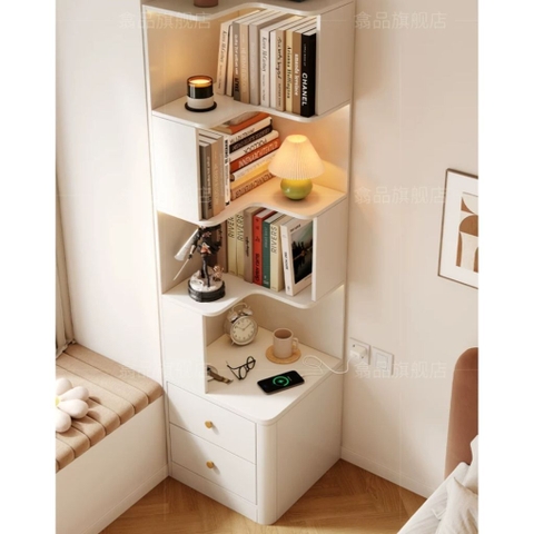 Kệ Sách Góc Tường Bo Góc Kèm 2 Ngăn Kéo 50x50x185cm Yapi-186