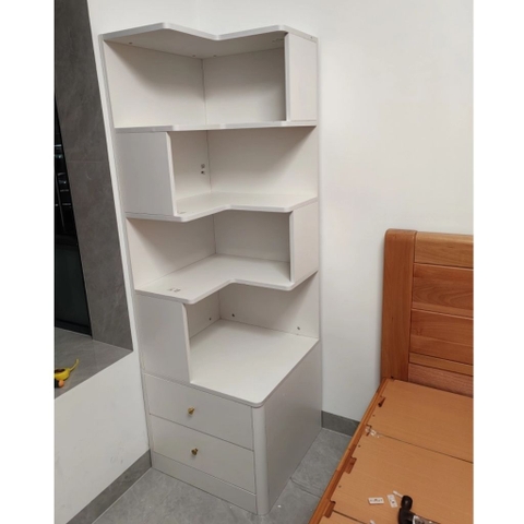 Kệ Sách Góc Tường Bo Góc Kèm 2 Ngăn Kéo 50x50x185cm Yapi-186