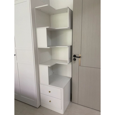 Kệ Sách Góc Tường Bo Góc Kèm 2 Ngăn Kéo 50x50x185cm Yapi-186