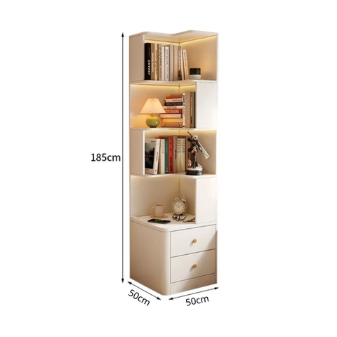 Kệ Sách Góc Tường Bo Góc Kèm 2 Ngăn Kéo 50x50x185cm Yapi-186