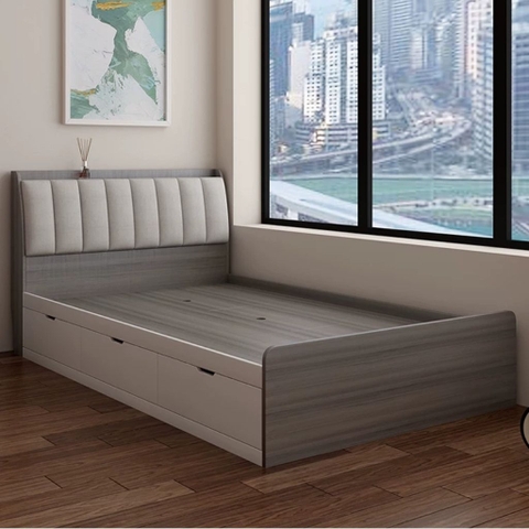 Giường Ngủ Ngăn Kéo Và Ngăn Lật Lưu Trữ, Đầu Giường Bọc Nệm 1m8x2m Yapi-557