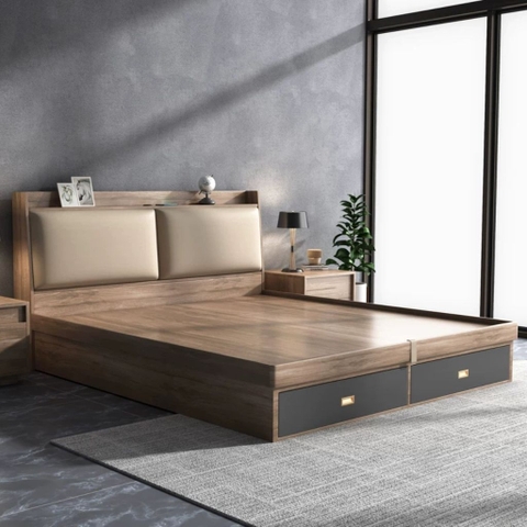 Giường Ngủ Ngăn Kéo, Mặt Giường Nâng Hạ Có Bọc Nệm Đầu Giường 1m8x2m Yapi-558