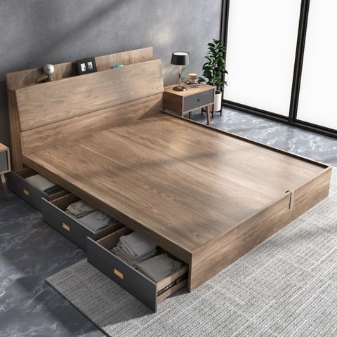 Giường Ngủ Nâng Hạ Có Kệ Đầu Giường, Kèm Ngăn Kéo Đa Năng 1m8x2m Yapi-559