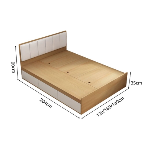 Giường Ngủ Ngăn Kéo Và Ngăn Lật Kèm Đầu Giường Bọc Nệm Hiện Đại 1m8x2m Yapi-560