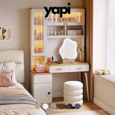 Bàn Trang Điểm Cánh Kính Có Đèn LED Kèm Kệ Trưng Bày Hiện Đại 115x50x183cm Yapi-815
