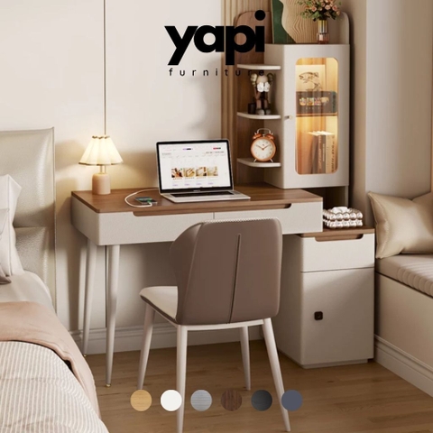 Bàn Trang Điểm Kèm Tủ Trưng Bày Cánh Kính Có Đèn LED, Ngăn Kéo 115x55x155cm Yapi -816