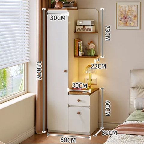 Tủ Góc Để Đồ Đa Năng Có Tủ Đứng, Kệ Trang Trí Và Ngăn Kéo Hiện Đại 80x50x180cm Yapi-187