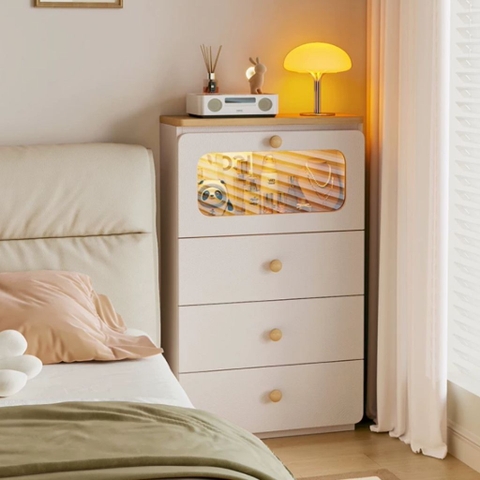 Combo Tủ Trang Trí Kèm Cánh Kính Có Ngăn Kéo Và Đèn LED Hiện Đại 120x30x83cm Yapi-188
