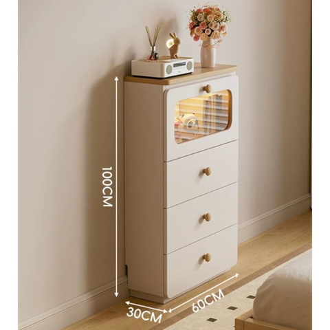 Combo Tủ Trang Trí Kèm Cánh Kính Có Ngăn Kéo Và Đèn LED Hiện Đại 120x30x83cm Yapi-188