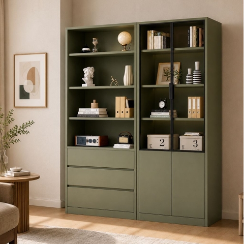 Tủ Kính Trưng Bày Kết Hợp Ngăn Kéo Hiện Đại Màu Xanh Lá 160x35x200cm Yapi-XTK001
