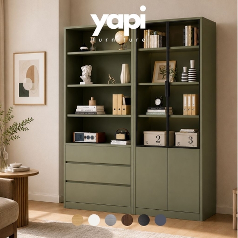 Tủ Kính Trưng Bày Kết Hợp Ngăn Kéo Hiện Đại Màu Xanh Lá 160x35x200cm Yapi-XTK001